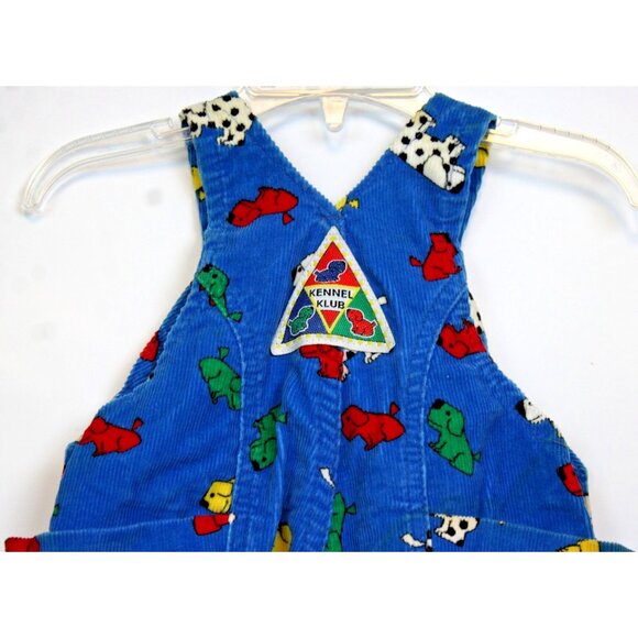 VTG Oshkosh Kennel Club Baby Boy 3-6 Mths Corduroy Overalls Romper Dogs Blue USA - Picture 6 of 12